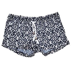 Kiss & Cry Women's Cream Navy Tribal Print‎ Pull On Linen Blend Soft Shorts Sz M